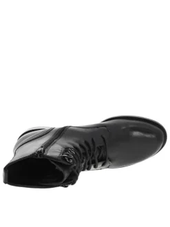 Bottines en cuir noir à semelle à trépointe striée à talon décroché bas et à lacets et zip latéral