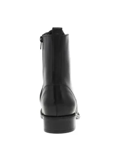Bottines en cuir noir à semelle à trépointe striée à talon décroché bas et à lacets et zip latéral