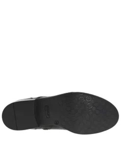 Bottines en cuir noir à semelle à trépointe striée à talon décroché bas et à lacets et zip latéral
