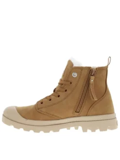 Bottines en cuir nubuck brunes à talon plat avec des lacets et un zip latéral
