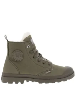 Bottines en cuir nubuck kaki à talon plat avec des lacets et un zip latéral