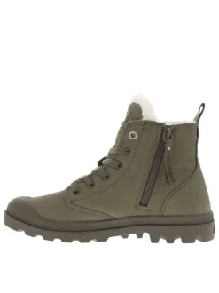 Bottines en cuir nubuck kaki à talon plat avec des lacets et un zip latéral