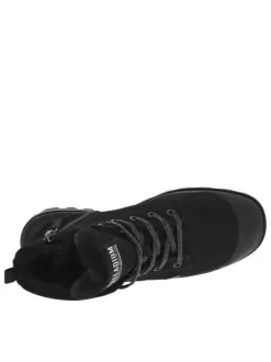 Bottines en cuir nubuck noires à talon plat avec des lacets et un zip latéral