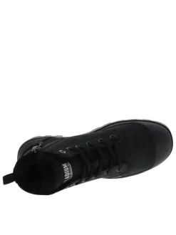 Bottines en cuir nubuck noires à talon plat avec des lacets et un zip latéral