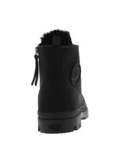 Bottines en cuir nubuck noires à talon plat avec des lacets et un zip latéral