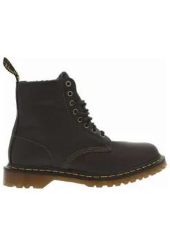 Bottines en cuir olive rembourrées à talon plat et à lacets ronds