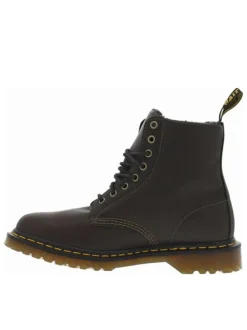 Bottines en cuir olive rembourrées à talon plat et à lacets ronds