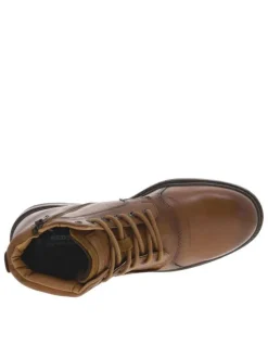 Bottines en cuir patiné marron avec empiècement à lacets tressés et fermeture zippée