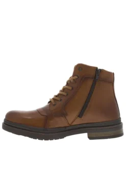 Bottines en cuir patiné marron avec empiècement à lacets tressés et fermeture zippée