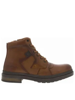 Bottines en cuir patiné marron avec empiècement à lacets tressés et fermeture zippée