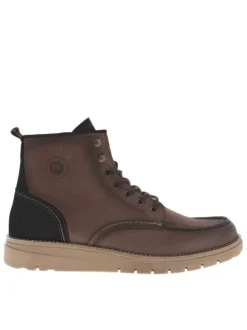 Bottines en cuir patiné marron à semelle style sneakers semi-compensée et à lacets enduis
