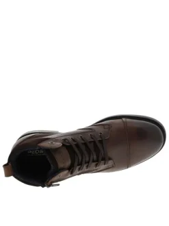 Bottines en cuir tabac à talon décroché bas avec des lacets et un zip latéral