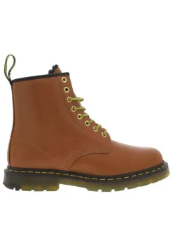 Bottines en cuir tan à talon décroché bas et à lacets ronds jaunes