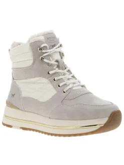 Bottines fashion, fourrées, à semelle semi-compensé et à lacets et zip latéral
