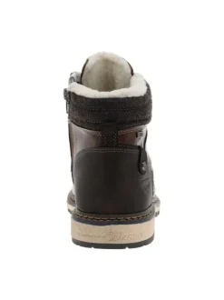 Bottines fourrées simili cuir marron à semelle baskets et à lacets enduis et zip