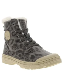 Bottines grises à imprimé léopard à talon décroché bas avec zip et lacets