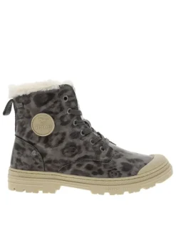 Bottines grises à imprimé léopard à talon décroché bas avec zip et lacets