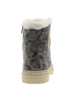 Bottines grises à imprimé léopard à talon décroché bas avec zip et lacets