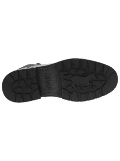 Bottines grises à talon décroché bas avec un logo embossé au talon