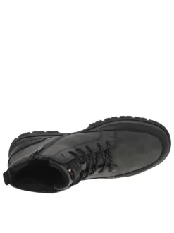 Bottines grises à talon plat pourvues d'une fermeture zippée et de lacets