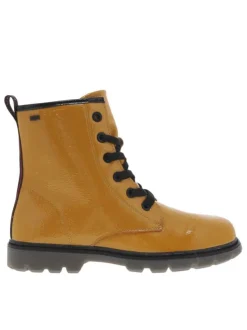 Bottines jaunes vernies fourrées à semelle crantée et frise iconique