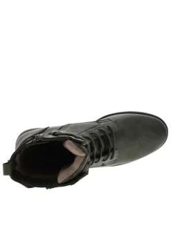Bottines kaki à talon décroché bas avec un zip et des lacets ronds
