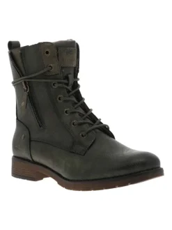 Bottines kaki à talon décroché bas avec un zip et des lacets ronds