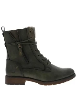 Bottines kaki à talon décroché bas avec un zip et des lacets ronds