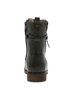 Bottines kaki à talon décroché bas avec un zip et des lacets ronds
