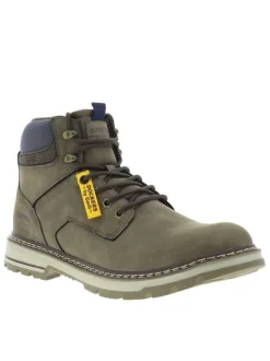 Bottines kaki à talon décroché bas avec un zip et des lacets ronds