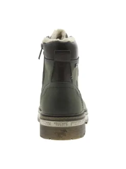 Bottines kaki à talon décroché bas avec un zip et des lacets ronds