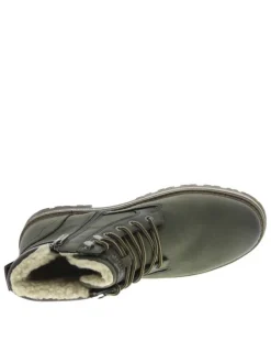 Bottines kaki à talon décroché bas avec un zip et des lacets ronds
