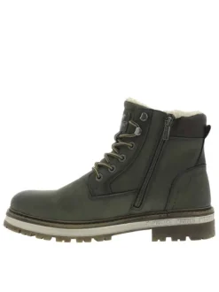 Bottines kaki à talon décroché bas avec un zip et des lacets ronds
