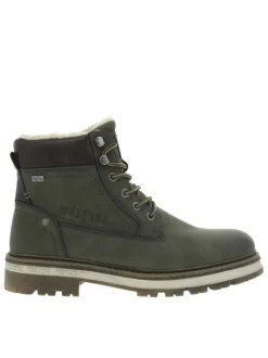 Bottines kaki à talon décroché bas avec un zip et des lacets ronds