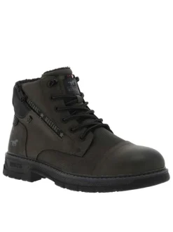 Bottines kaki à talon décroché bas avec un zip et des lacets ronds