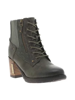 Bottines kaki à talon décroché haut avec un zip et des lacets ronds