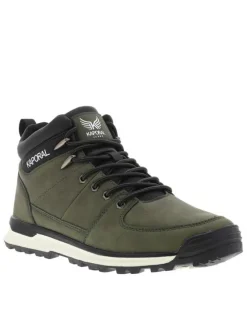 Bottines kaki à talon plat avec un col rembourré et une languette d'enfilage