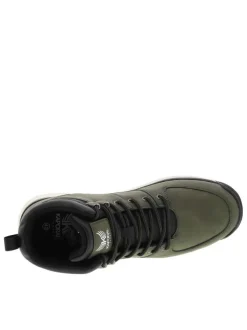 Bottines kaki à talon plat avec un col rembourré et une languette d'enfilage