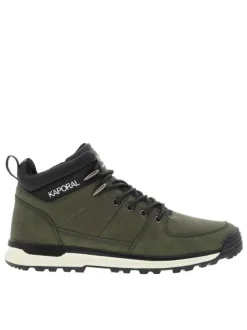 Bottines kaki à talon plat avec un col rembourré et une languette d'enfilage
