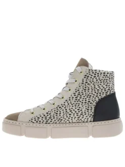 Bottines léopard et beige à talon plat et à lacets avec zip latéral doré