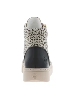 Bottines léopard et beige à talon plat et à lacets avec zip latéral doré