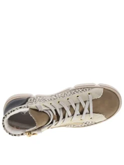 Bottines léopard et beige à talon plat et à lacets avec zip latéral doré