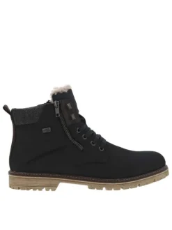 Bottines marine à talon plat et à lacets plats et zip avec doublure chaude