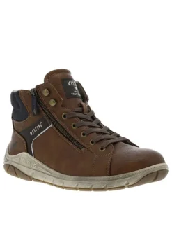 Bottines marron plates, à lacets et zip latéral et logo sur le contrefort
