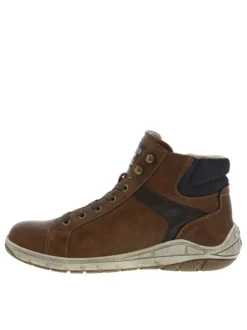 Bottines marron plates, à lacets et zip latéral et logo sur le contrefort