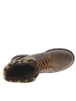 Bottines marron à talon décroché bas avec un zip et des lacets ronds
