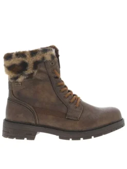 Bottines marron à talon décroché bas avec un zip et des lacets ronds