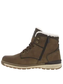 Bottines marron à talon plat et à lacets et zip latéral avec doublure chaude