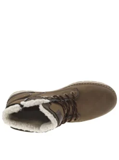 Bottines marron à talon plat et à lacets et zip latéral avec doublure chaude