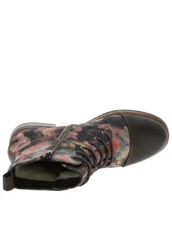 Bottines multicolores à talon décroché bas avec zip et des lacets ronds